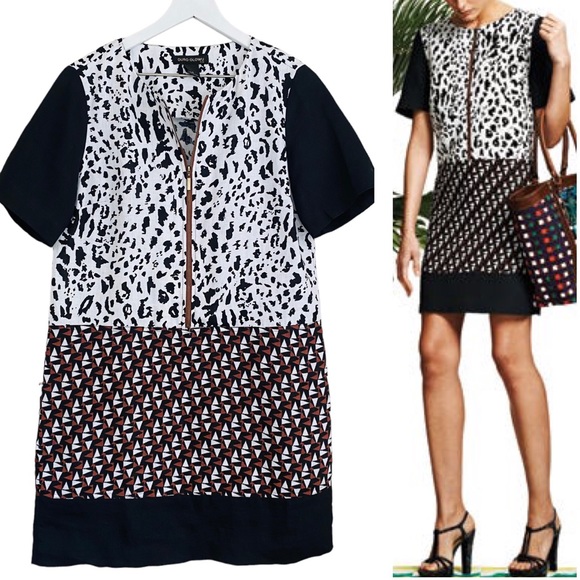 Duro Olowu Dresses & Skirts - Duro Olowu 100% Linen Black & White Mixed Print Short Sleeve Zipper Dress Medium